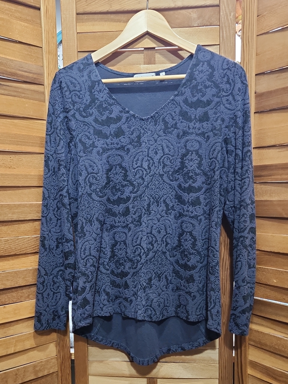 Habitat Navy Blue Black Women S Baroque Print Tunic Shirt Long Sleeve Jacquard